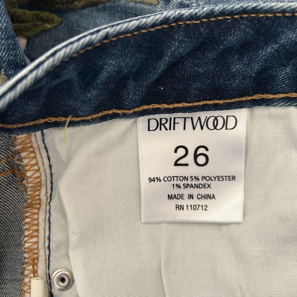 DRIFTWOOD Blue Boot Cut Jeans with Pink Floral Embroidery - Picture 7 of 11